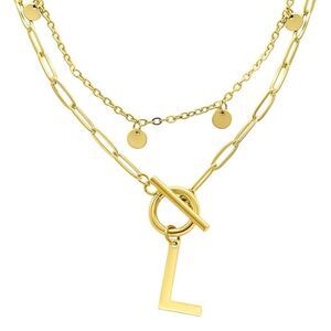 Adornia Tarnish Resistant 14K Gold-Plated Confetti and Paperclip Layered Initial